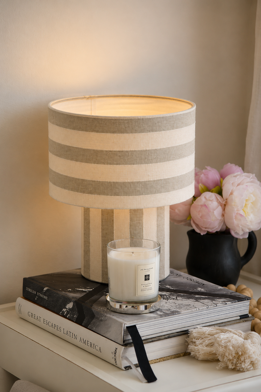 Lámpara cilíndrica pequeña - Rayas Beige Gruesa