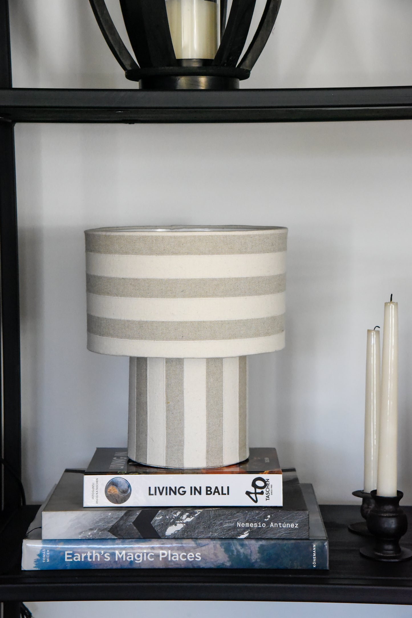 Lámpara cilíndrica pequeña - Rayas Beige Gruesa