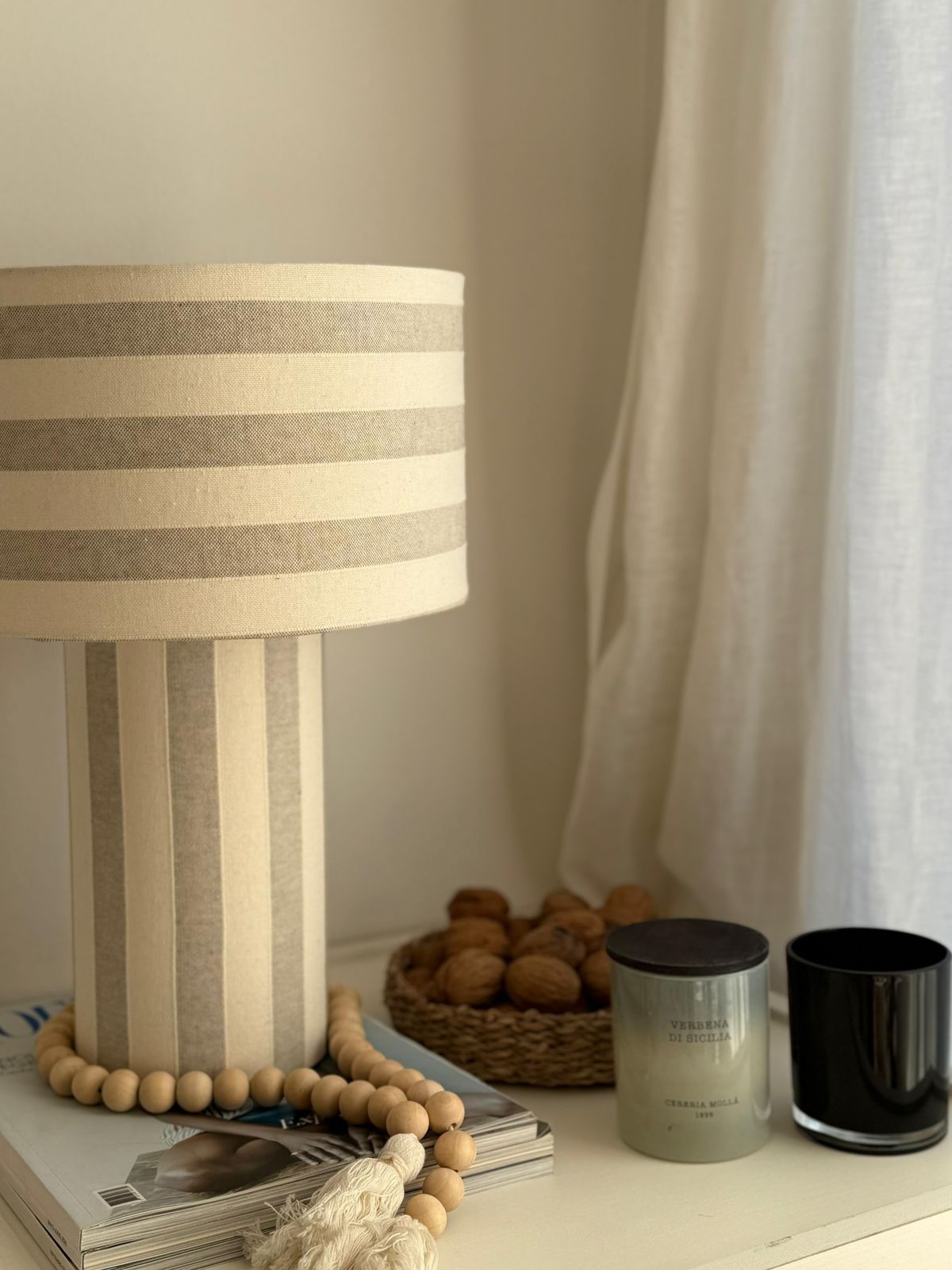 Lámpara cilíndrica mediana - Rayas Beige Gruesa