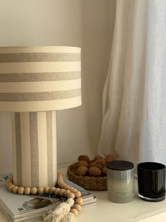 Lámpara cilíndrica mediana - Rayas Beige Gruesa