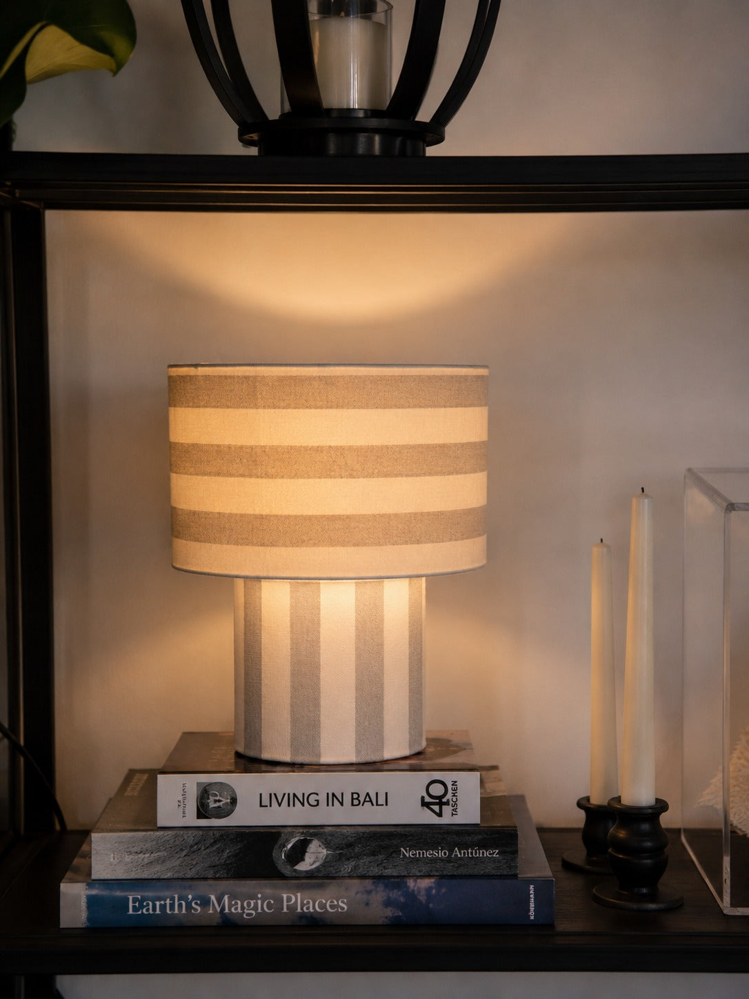Lámpara cilíndrica pequeña - Rayas Beige Gruesa